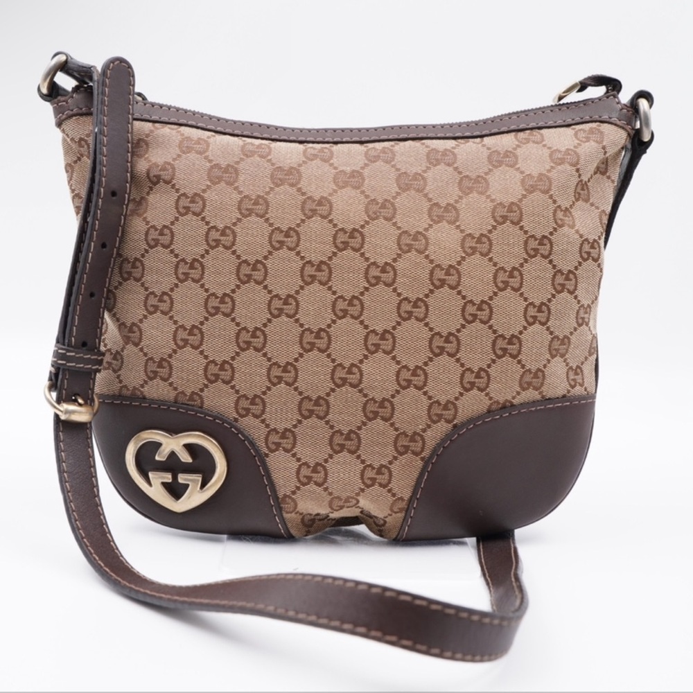 AUTHENTIC Gucci GG Canvas Heart Crossbody bag/ shoulder bag adjustable-VIDEO
